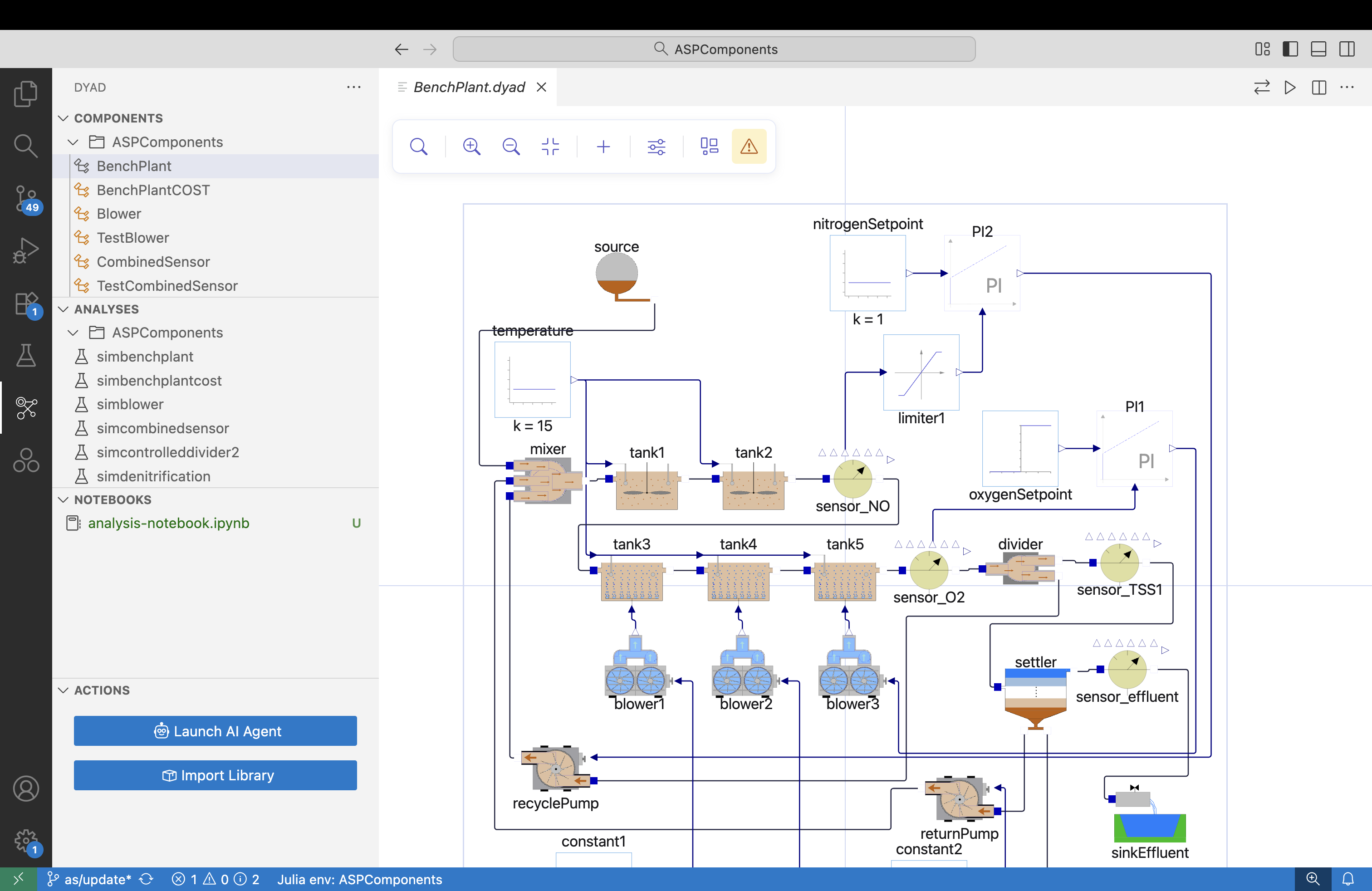 VS Code UI with Dyad extension showing the graphical editor, sidebar views, and top bar controls