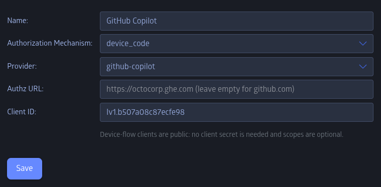 Add device-flow provider dialog
