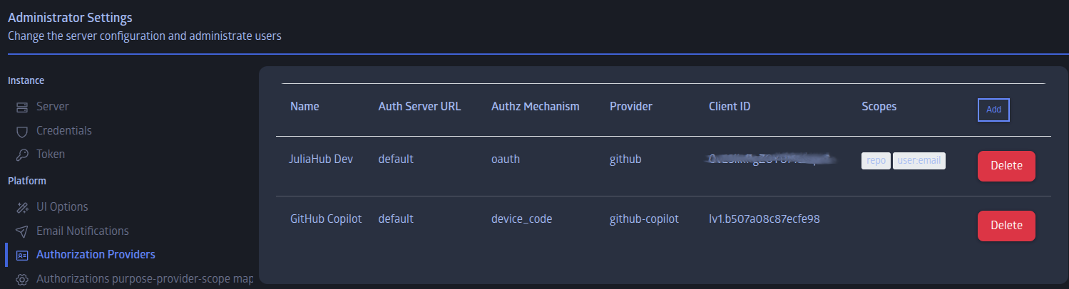 Authorization provider listing
