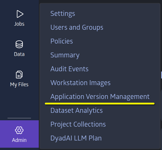 Admin Dropdown with image management option highlighted