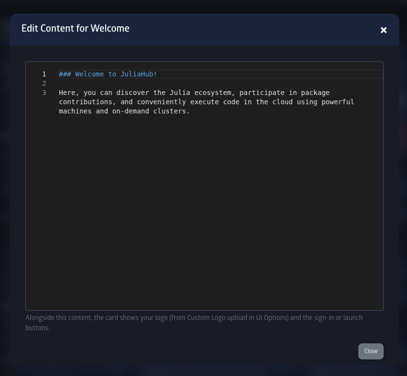 Edit Content modal for a Greeter Card