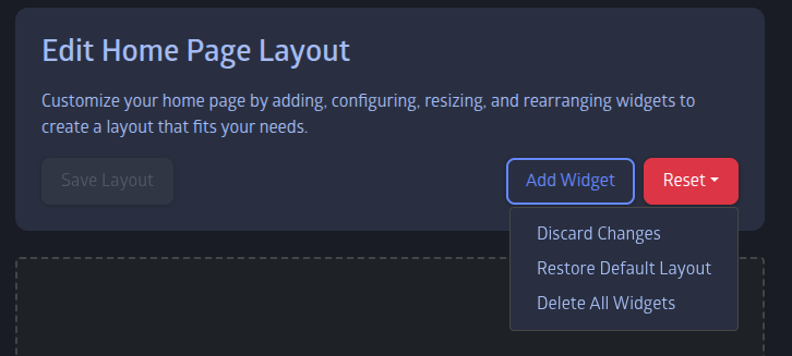 Reset dropdown showing its three options
