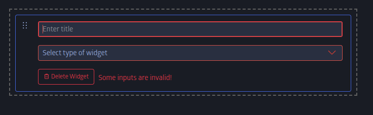 A widget card with its title input and type dropdown