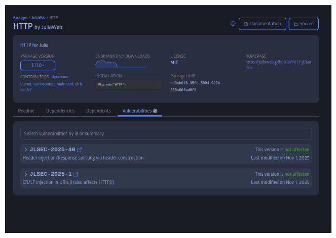 Vulnerabilities list for a Package
