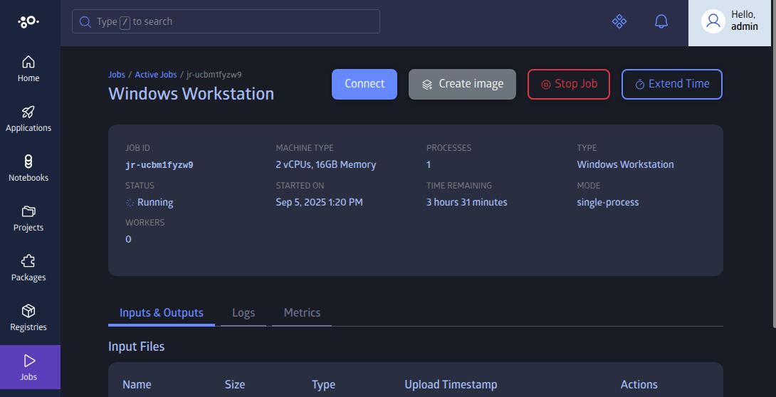 windows-workstation snapshot creation from job details