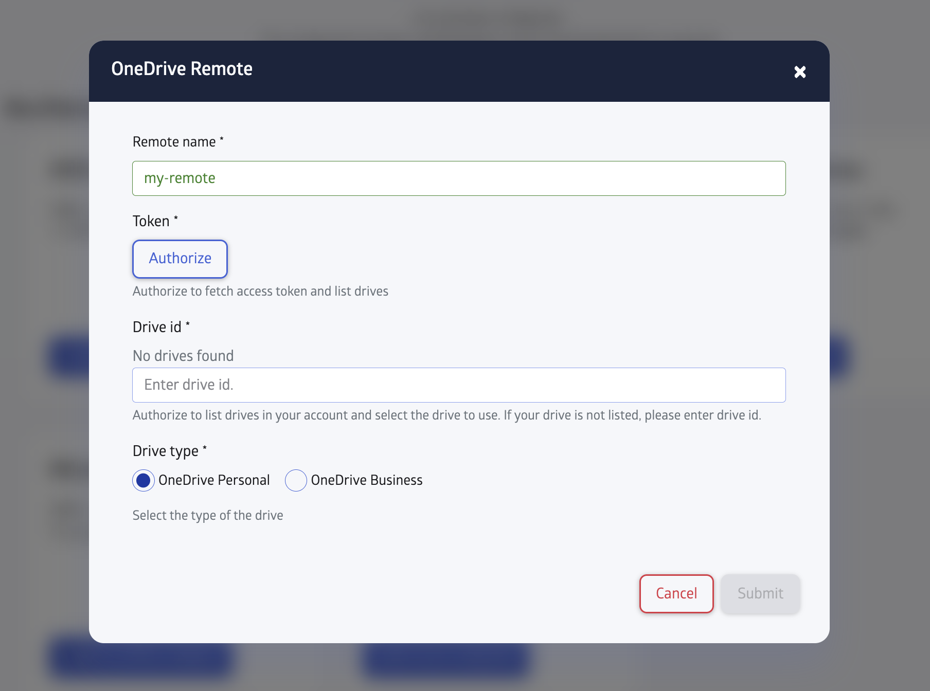 Microsoft OneDrive modal
