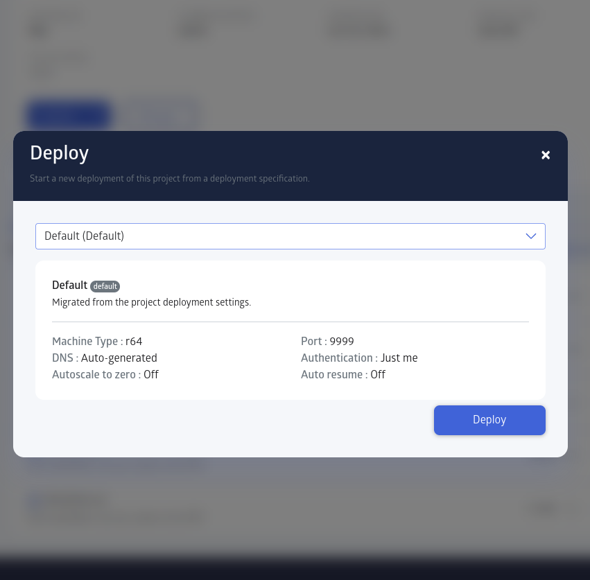 Deploy dialog
