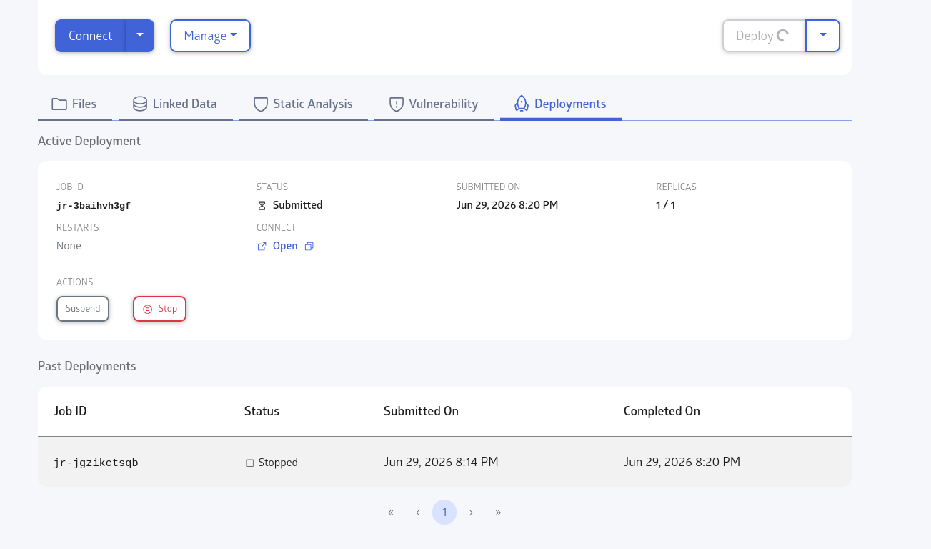 deployments dashboard