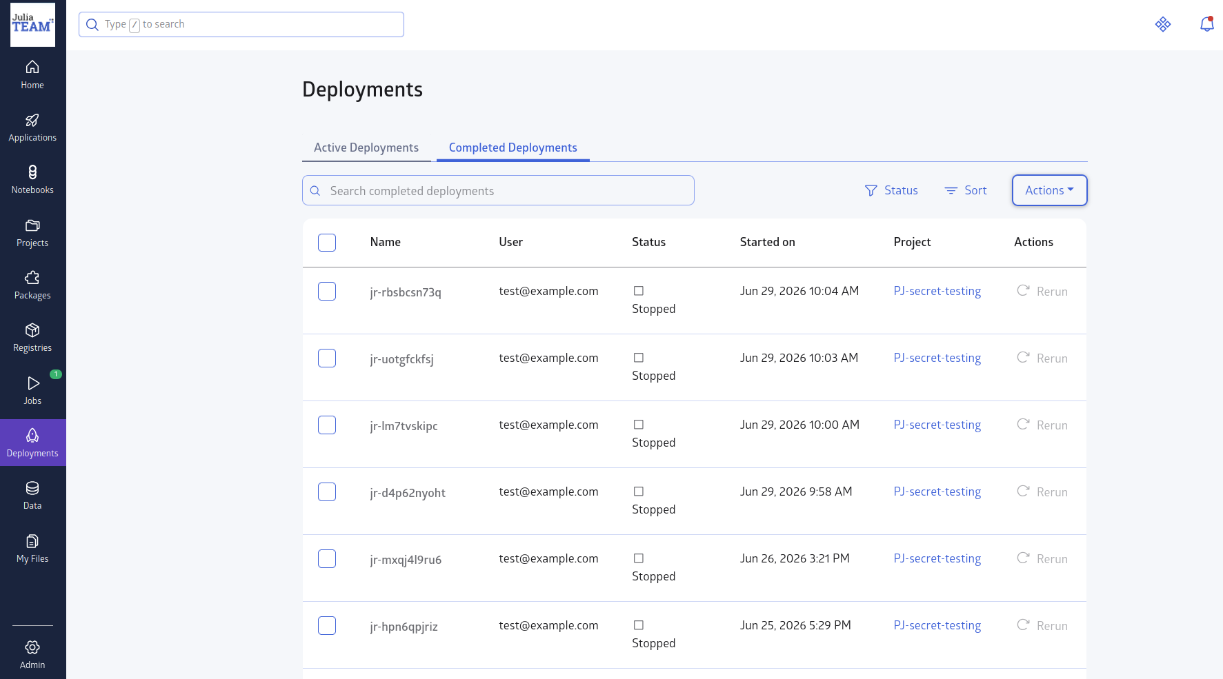 deployments page