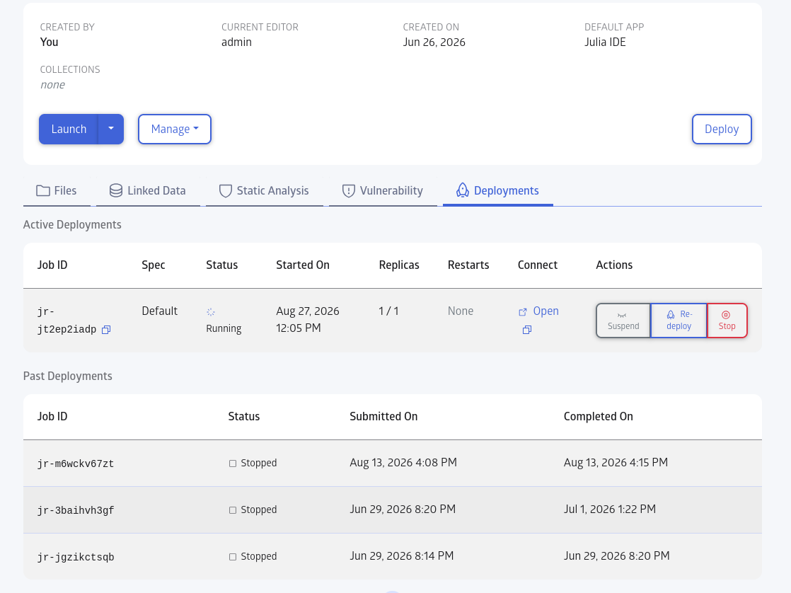 Deployments tab
