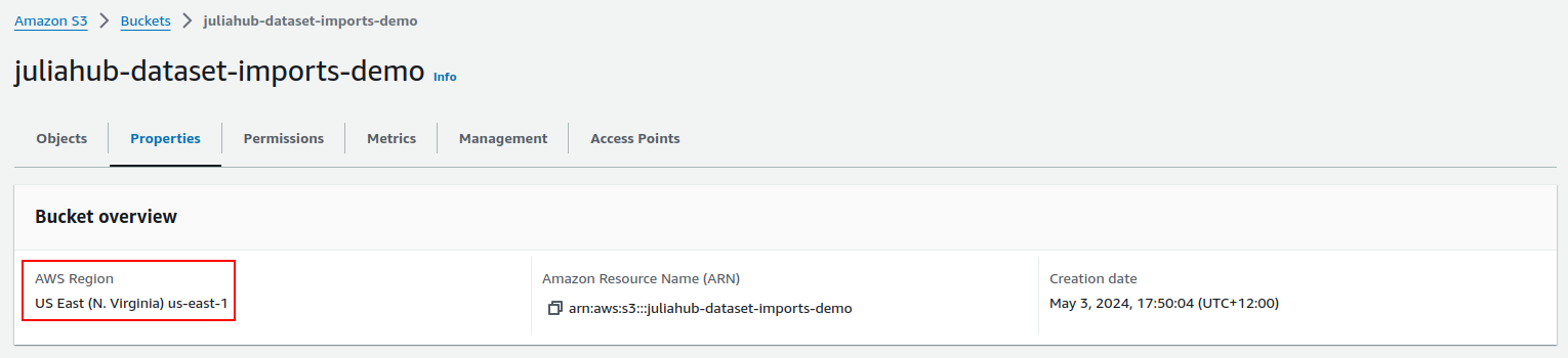 AWS S3 bucket region property in the UI