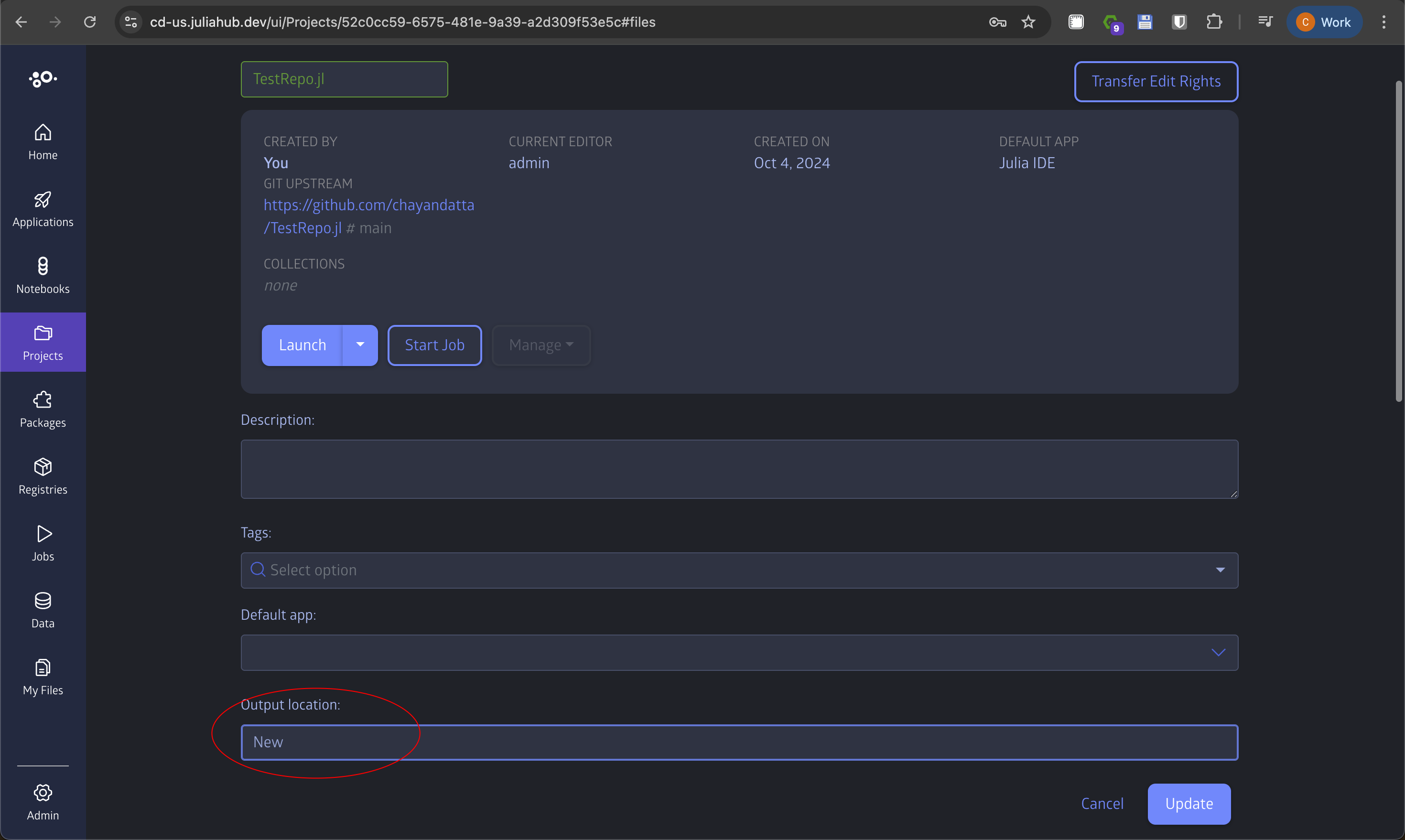 Change output directory