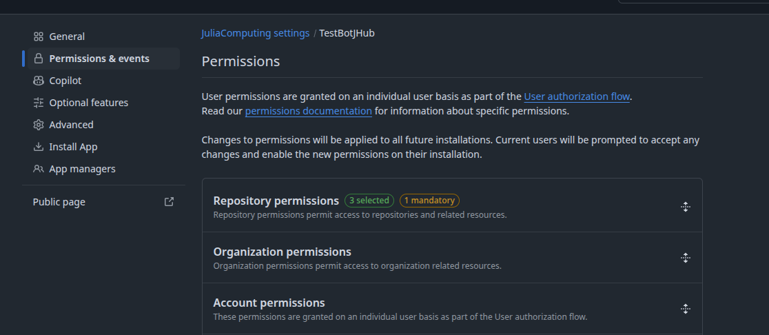 GitHub app permissions