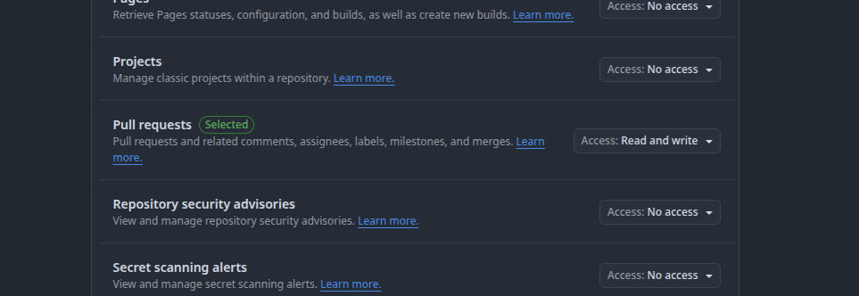GitHub app pull requests permission