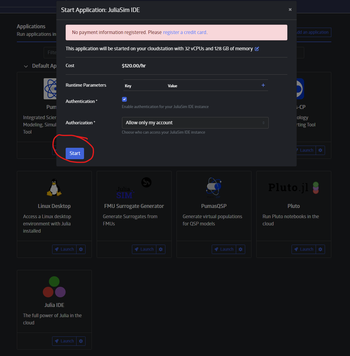 JuliaSim IDE advanced launch configuration